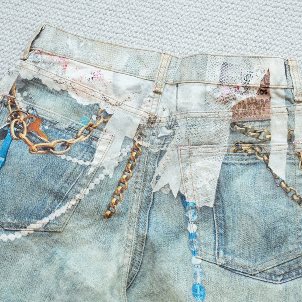 Acne Studios Lace and Pearl Chain Print Wide-Leg Denim Trousers - Picture 8 of 9